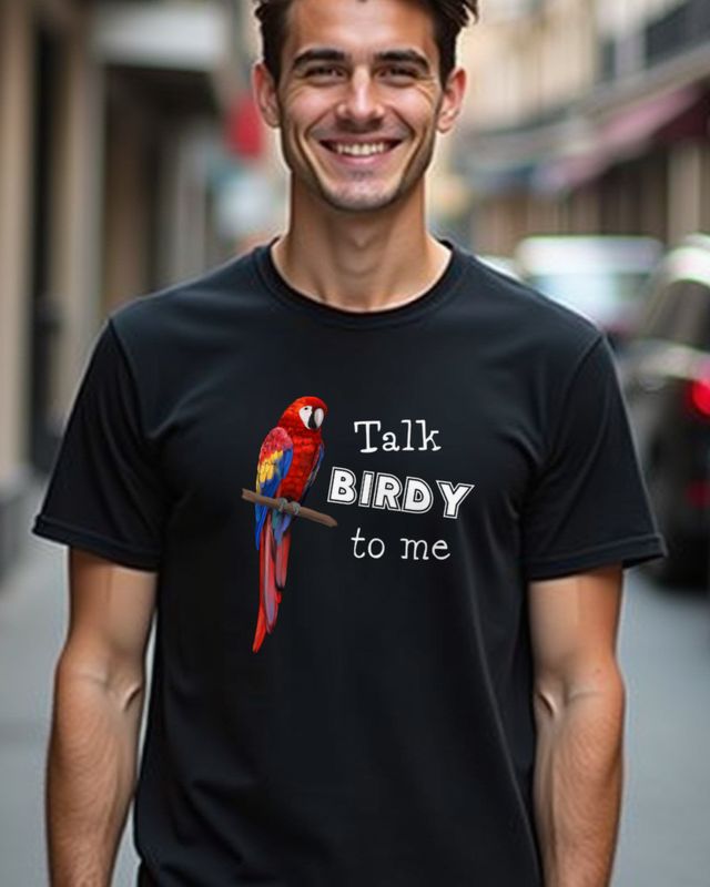 Talk birdy to me - Lustiger Ara Papagei Spruch – T-Shirt