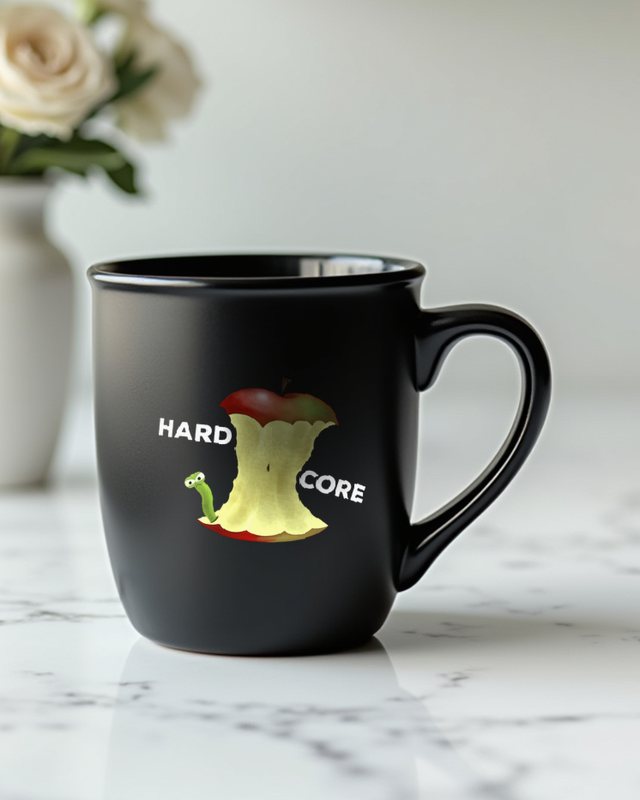 Hardcore Apple Core Worm - Funny Fruit Pun Design – Mug
