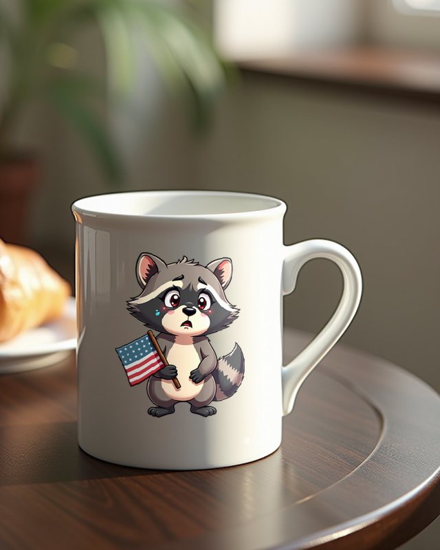 Worried Raccoon With American Flag – Political Humor – Mug