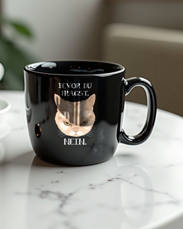 Bevor du fragst: Nein - Grimmige Katze Spruch – Tasse