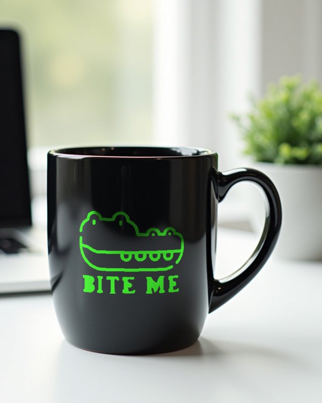 Bite Me - Grünes Krokodil mit frechem Spruch – Tasse