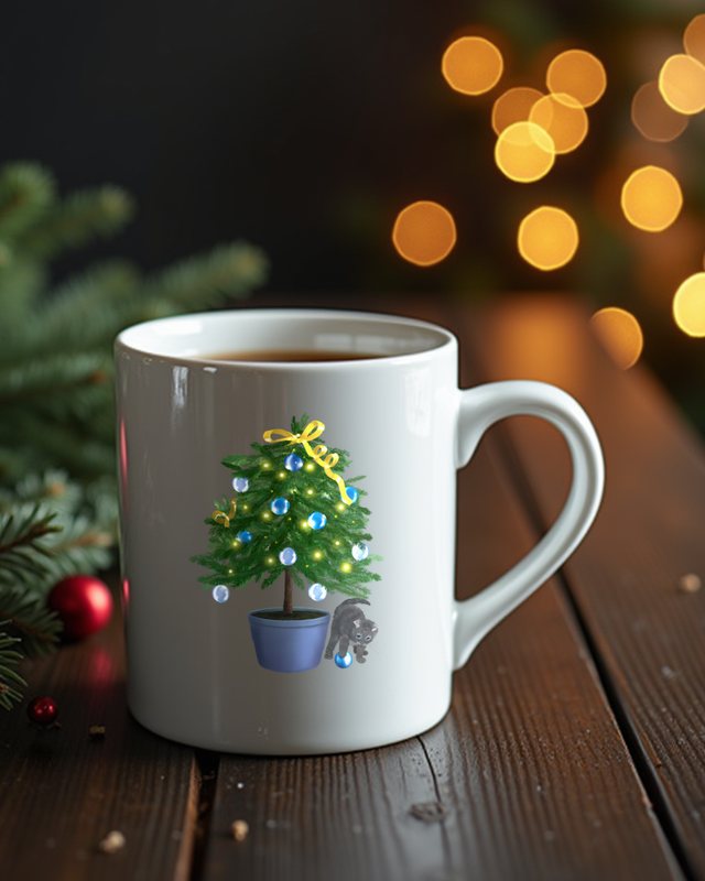 Christmas Tree with Playful Cat - Funny Cat Christmas – Mug