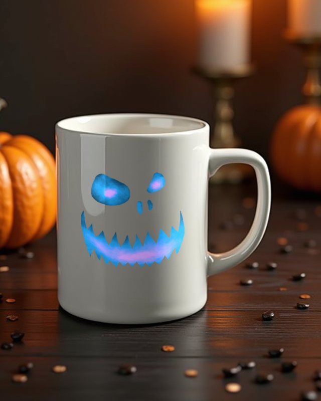 Düsteres Halloween Gesicht 4 in Blau-Rot - Halloween Motiv – Tasse