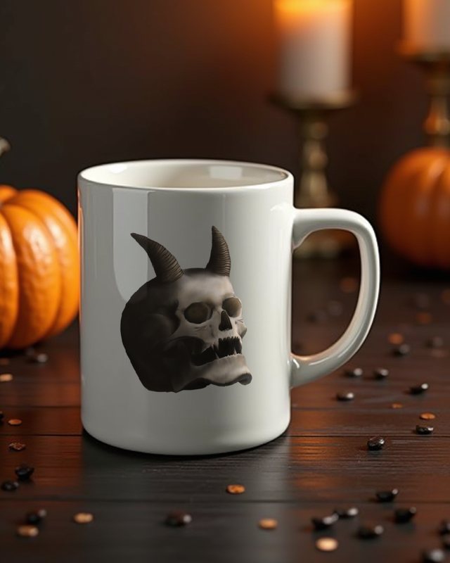 Dunkler Totenkopf mit Teufelshörnern - Gothic Halloween – Tasse