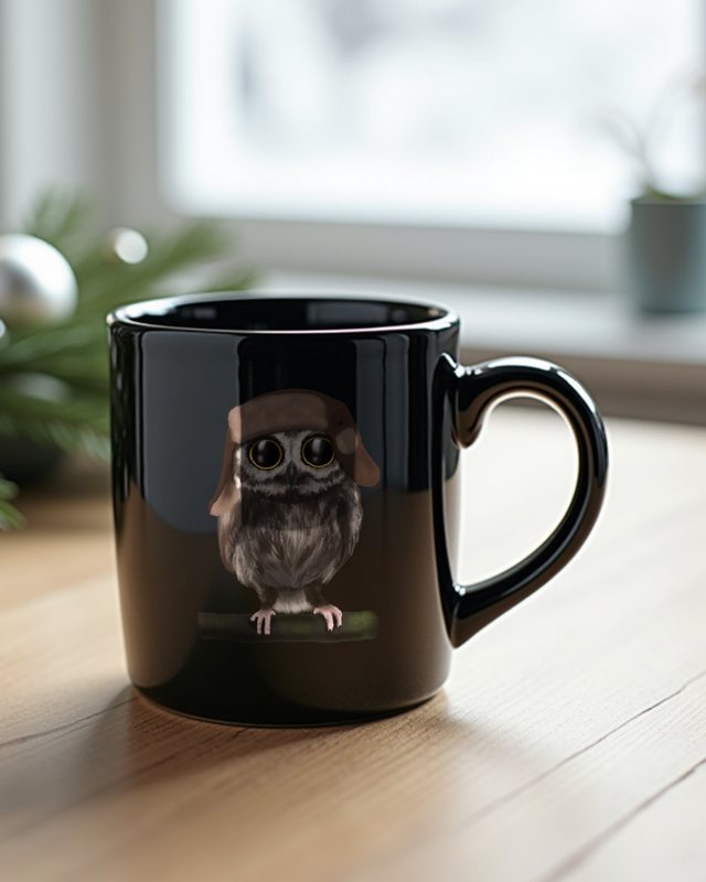 Owl in Ushanka Hat with Big Eyes - Cute Winter Owl – Mug