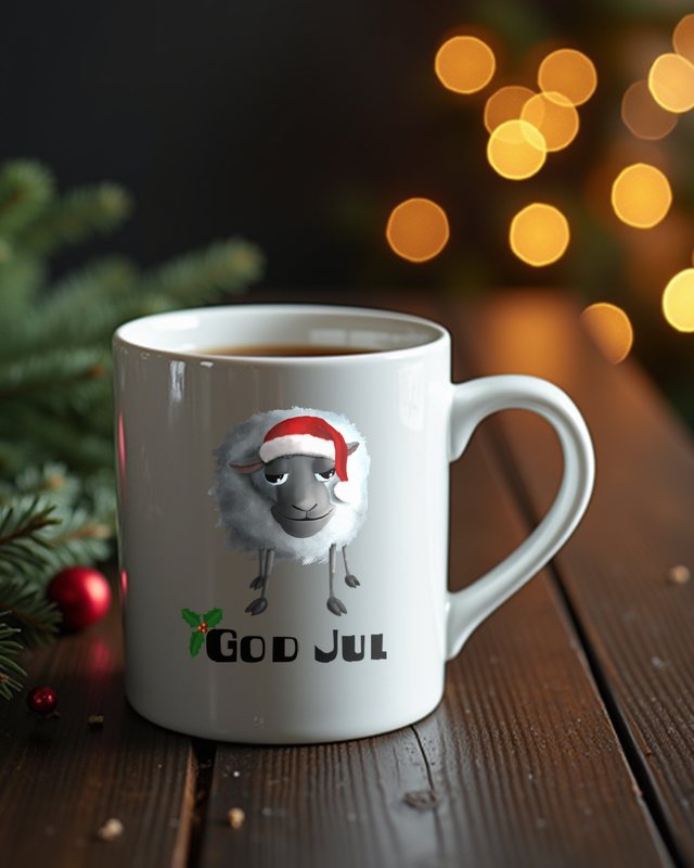 God Jul - Schaf mit Weihnachtsmütze, schwedisch – Tasse