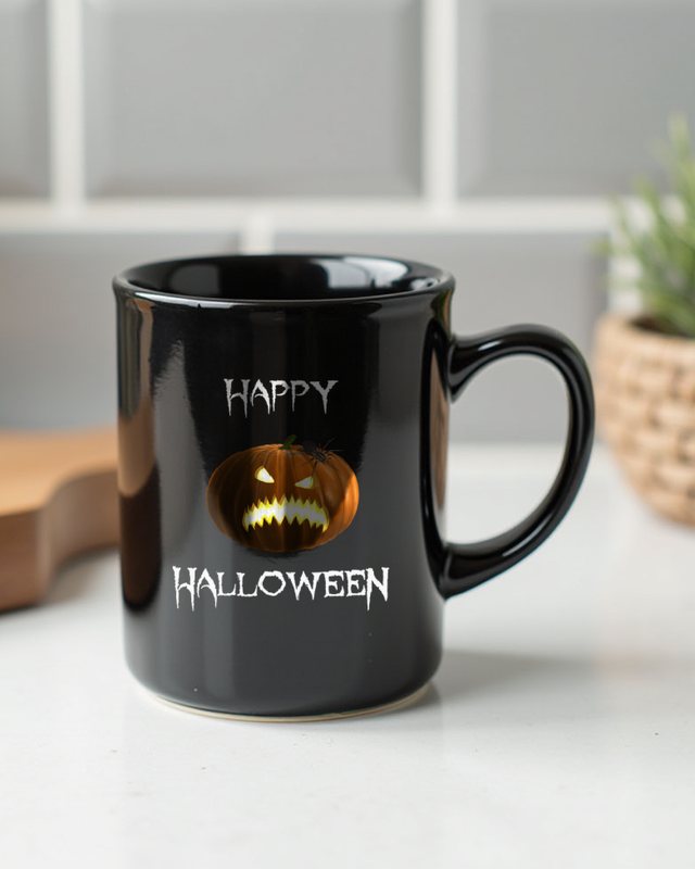 Grimmiger Kürbis mit Spinne - Happy Halloween Motiv – Tasse