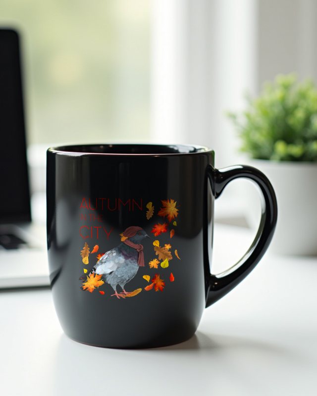 Herbst in der Stadt mit Taube - Herbstblätter Motiv – Tasse