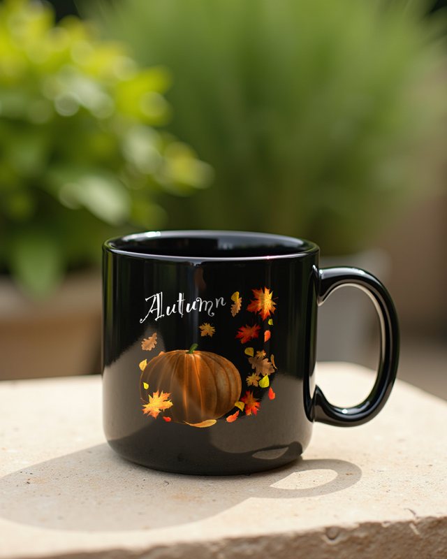 Herbstblätter und Kürbis - Herbst und Halloween Motiv – Tasse