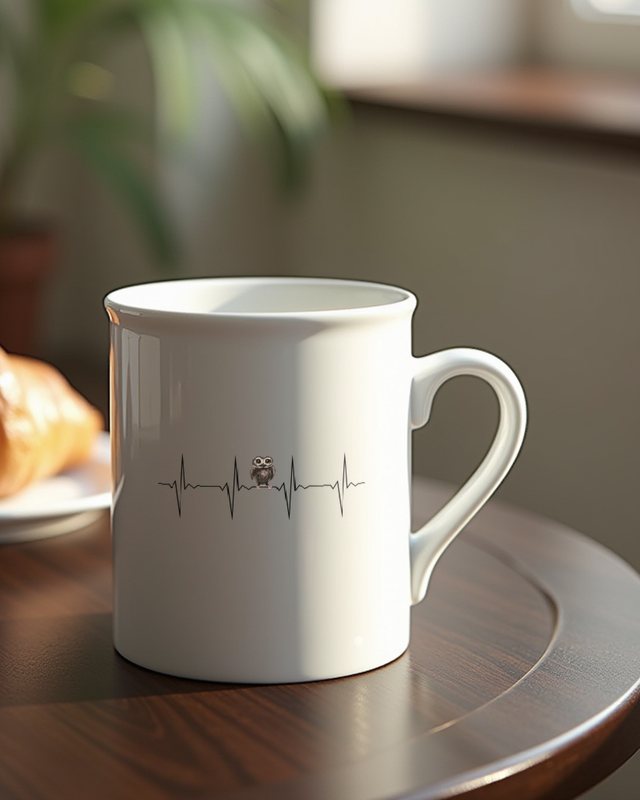 Herzschlag Eule - EKG Motiv für Eulen Liebhaber – Tasse