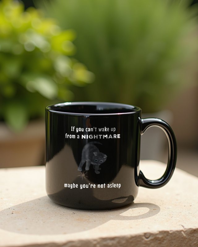 Cat and Spider - Nightmare Asleep - Funny Halloween Cat – Mug