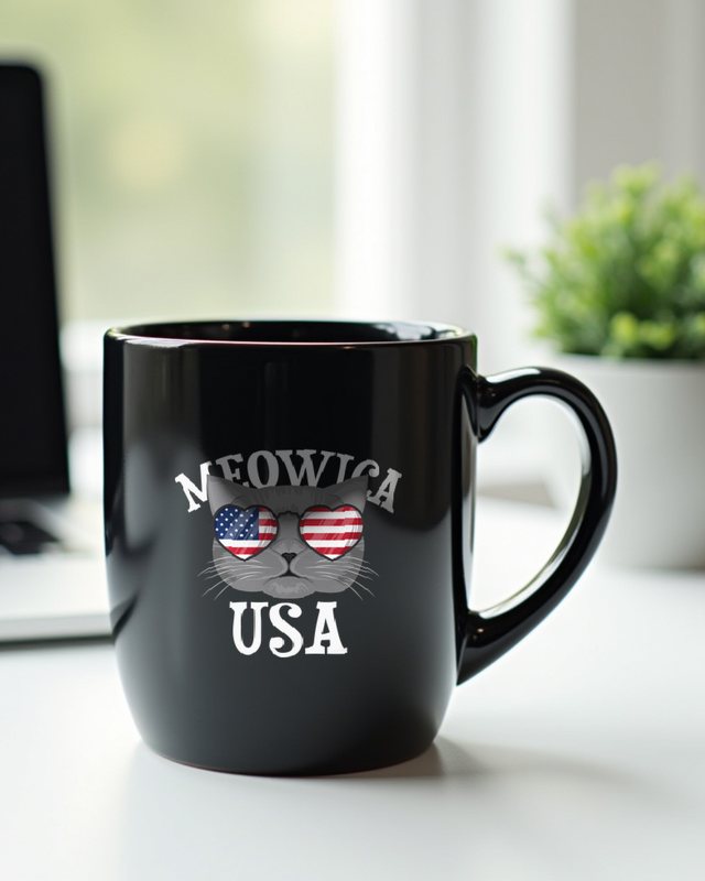 Meowica USA - Katze mit Sonnenbrille in Stars and Stripes – Tasse