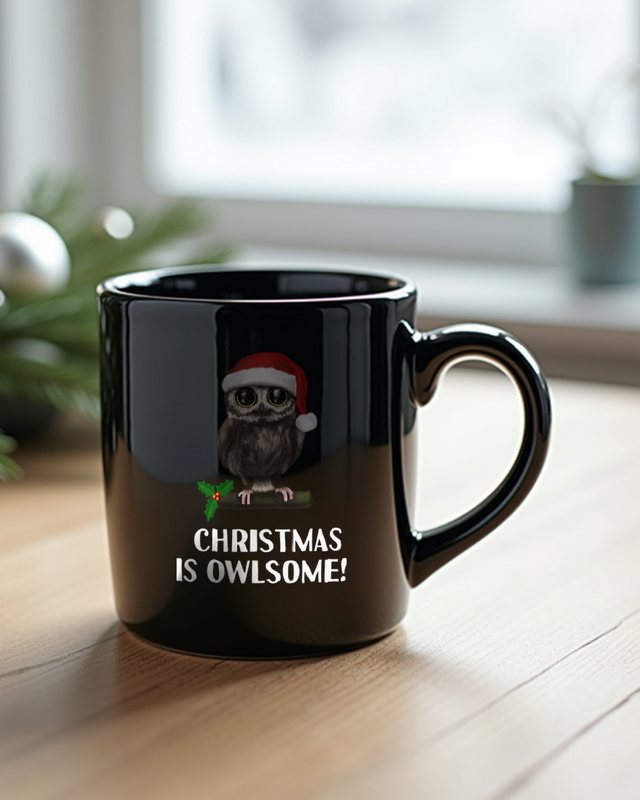 Owlsome Christmas Owl - Cute Owl Pun Holiday Design – Mug