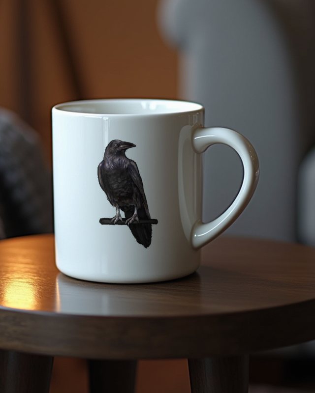 Rabe auf Ast - Realistischer schwarzer Kolkrabe Vogel Motiv – Tasse