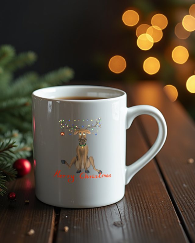 Rentier mit Glocke wünscht Merry Christmas - Weihnachten – Tasse