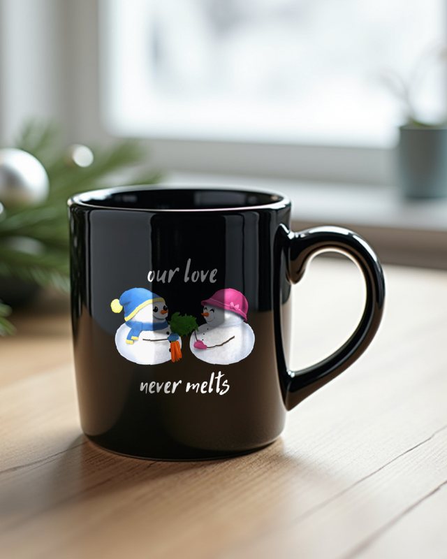 Schneemann Paar - Our Love Never Melts - Pärchen Motiv – Tasse