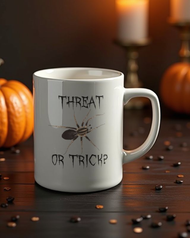 Spinne Threat or Trick - Lustiges Halloween Wortspiel – Tasse