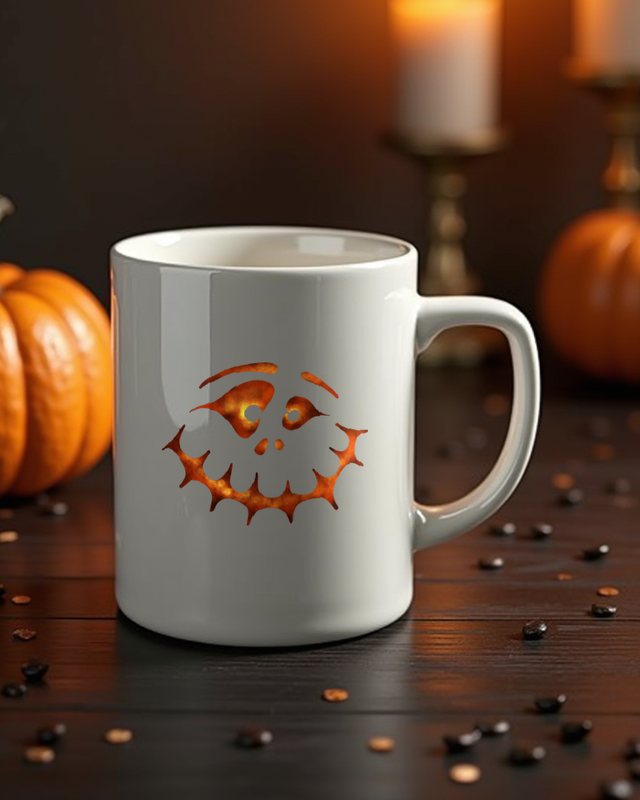 Haunted Halloween Face 5 in Orange - Halloween Design – Mug