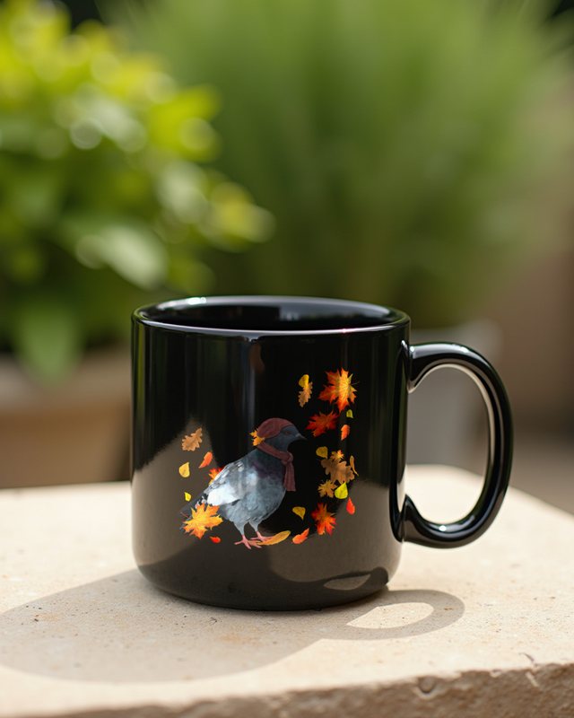 Taube im Herbstlaub - Gemütliches Herbst Motiv – Tasse