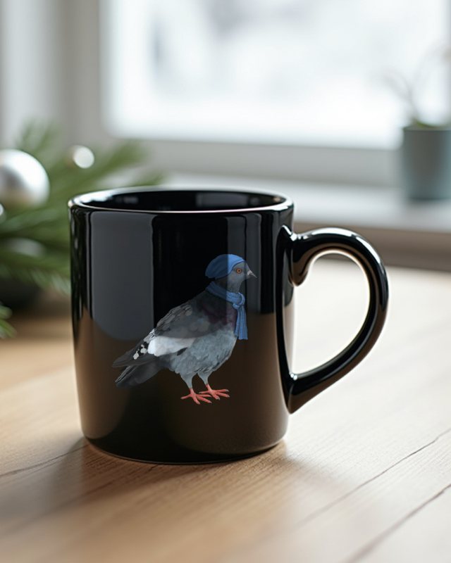 Pigeon in Winter - Cute Winter Bird Design – Mug