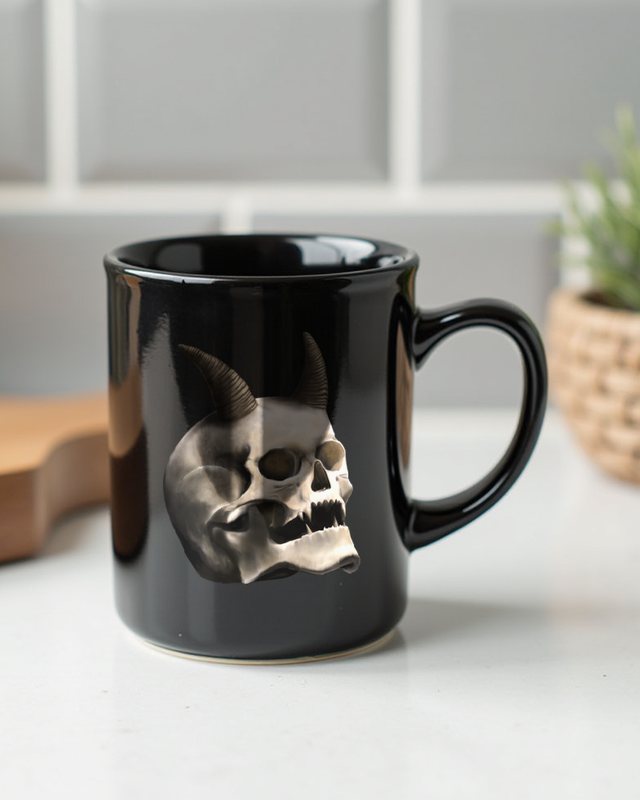 Skull with Devil Horns - Cool Halloween Skull Design – Mug
