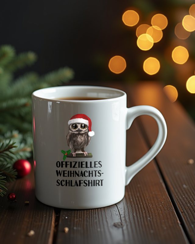 Weihnachts Schlafshirt Eule - Lustiges Motiv – Tasse