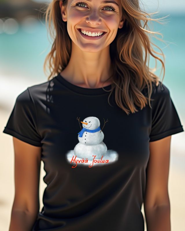Grimmiger Schneemann mit Schal - Hyvää Joulua Finnland – T-Shirt