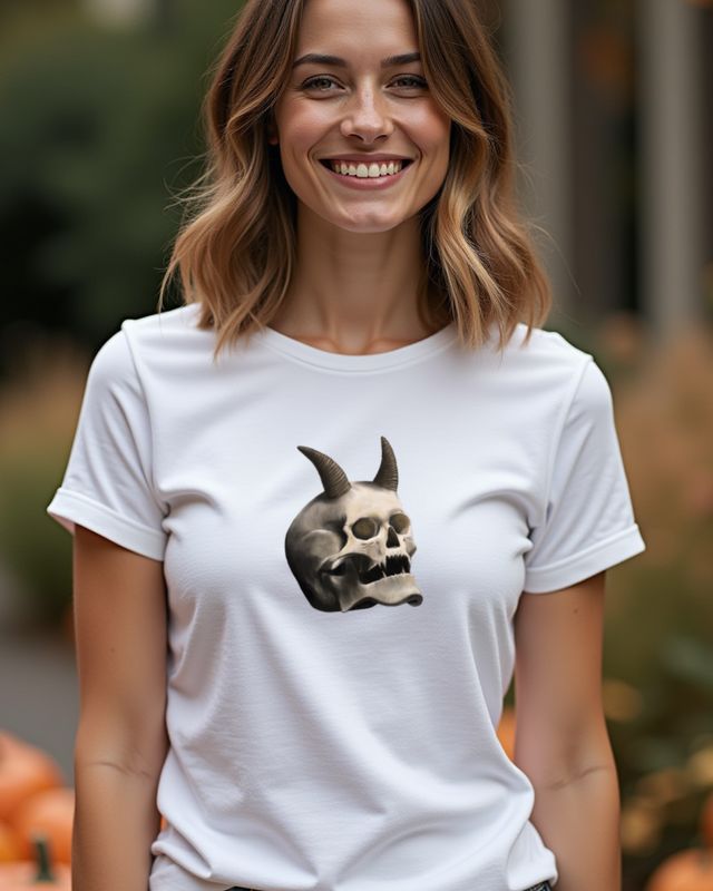 Totenkopf mit Teufelshörnern - Cooles Halloween Skull Motiv – T-Shirt