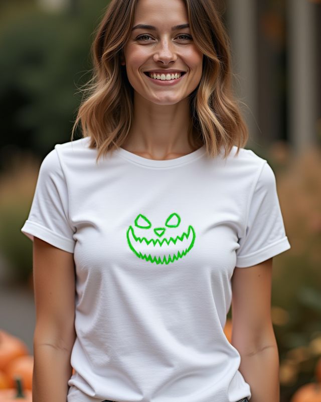 Eerie Halloween Face 3 in Green - Halloween Design – T-Shirt