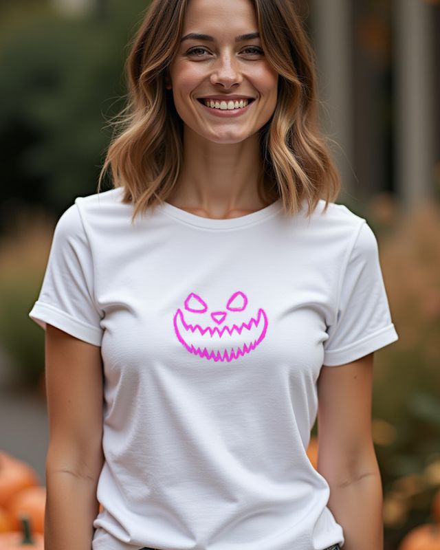 Unheimliches Halloween Gesicht 3 in Pink - Halloween Motiv – T-Shirt