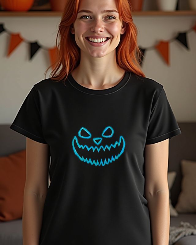 Unheimliches Halloween Gesicht 3 in Türkis - Halloween Motiv – T-Shirt