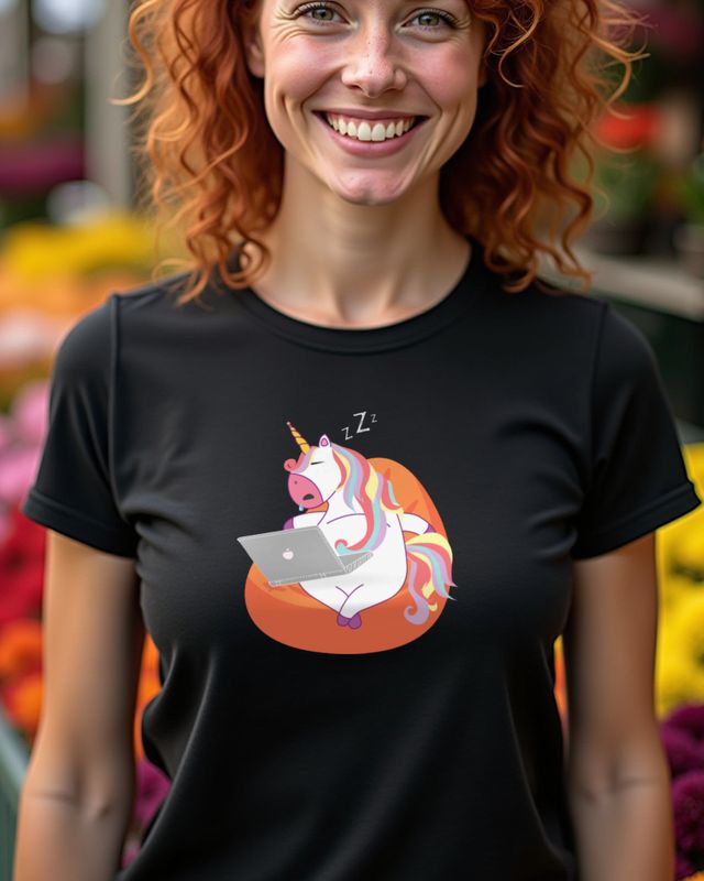 Müdes Einhorn mit Laptop - Lustiges Homeoffice Motiv – T-Shirt
