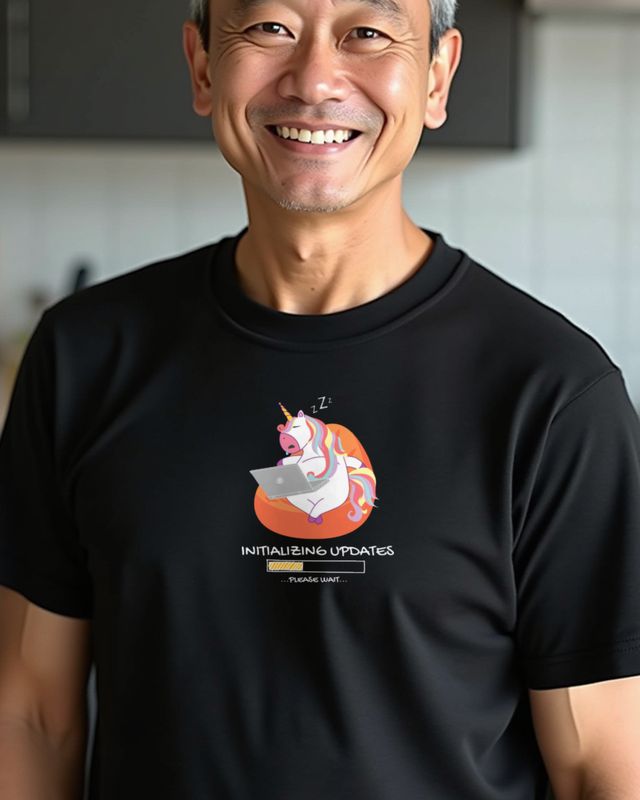 Unicorn Sleeps and Waits for Updates - Funny Laptop – T-Shirt