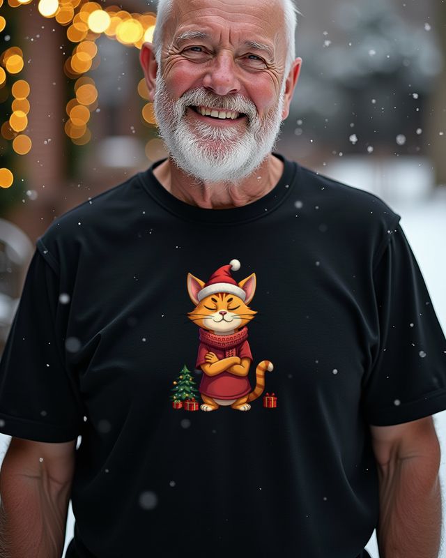 Unbeeindruckte Katze mit Weihnachtsmütze – ohne Text – T-Shirt