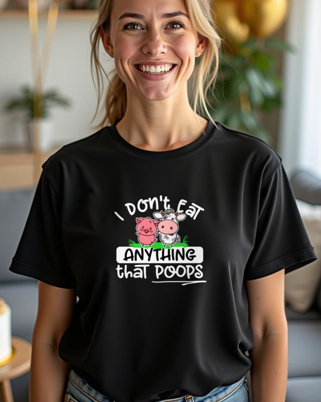 Vegan Logic I Don’t Eat Anything That Poops - Funny – T-Shirt
