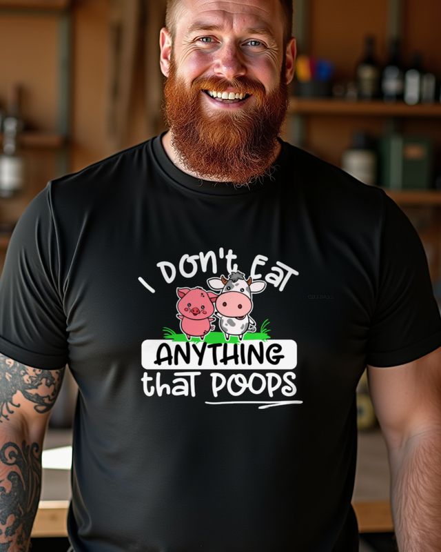 Vegan Shirt mit Spruch - I don’t eat anything that poops – T-Shirt