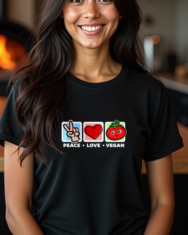 Pflanzlich leben Spruch - Peace Love Vegan – T-Shirt
