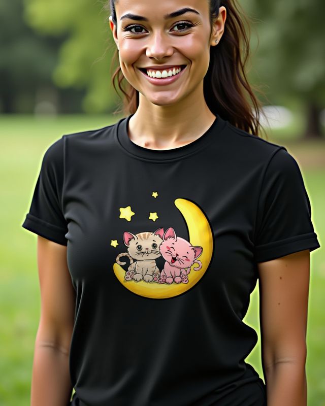 Verliebte Katzen auf dem Mond - Süßes Katzen Liebe Motiv – T-Shirt