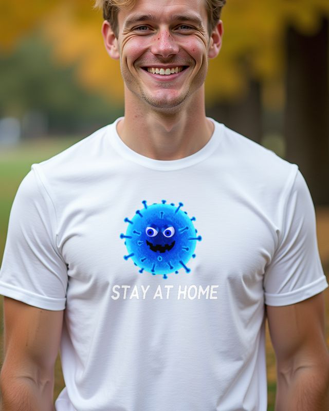 Stay at Home - Grumpy Blue Cartoon Virus β T-Shirt