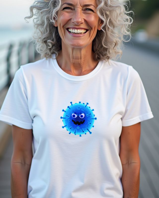 Virus Face - Grinning Blue Cartoon Virus β T-Shirt