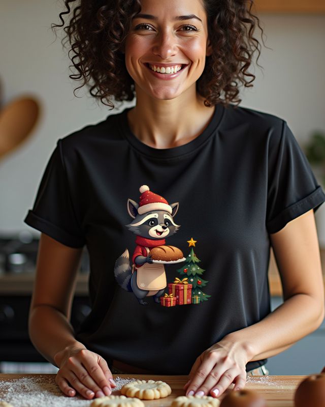 Waschbär in der Weihnachtsbäckerei – Motiv ohne Text – T-Shirt