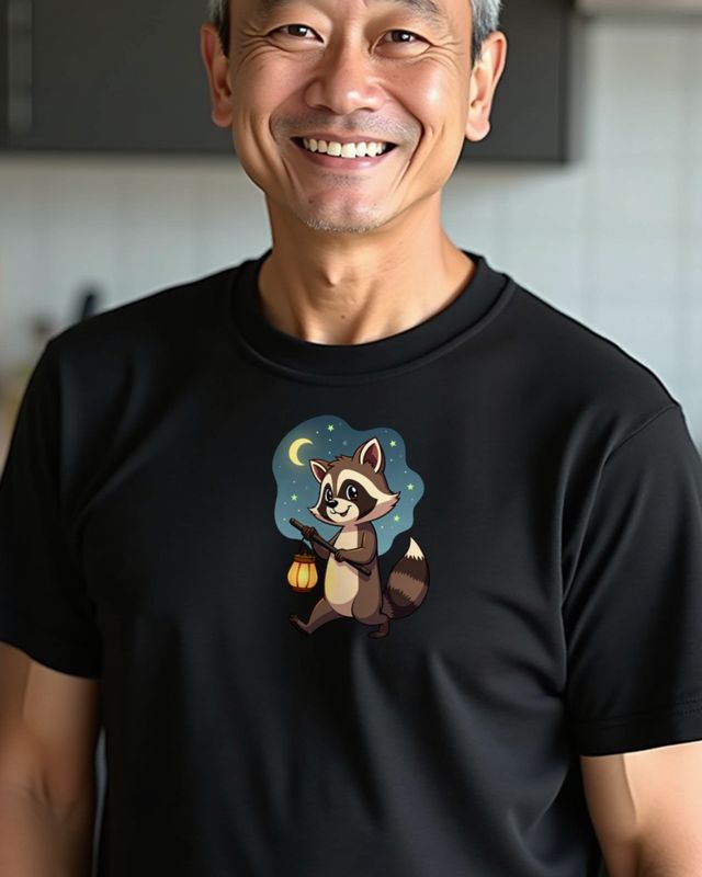 Waschbär mit Laterne unter Mond und Sternen – ohne Text – T-Shirt
