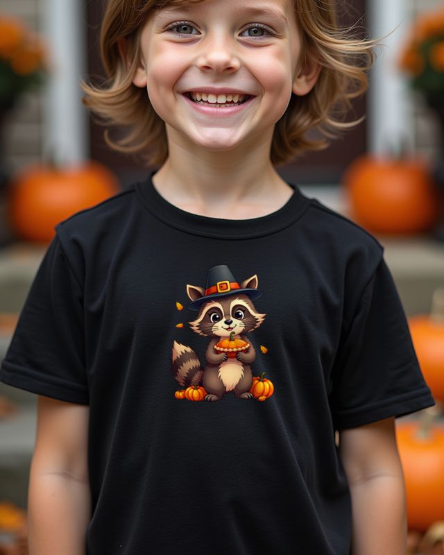 Thanksgiving Raccoon With Pilgrim Hat and Pie โ No Text โ T-Shirt