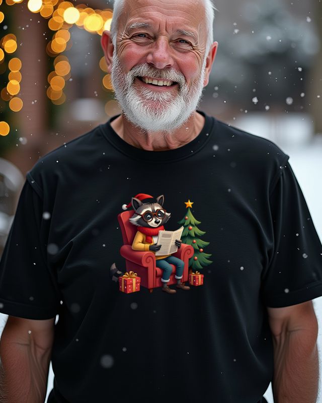 Christmas Raccoon Grandpa in His Armchair โ No Text โ T-Shirt