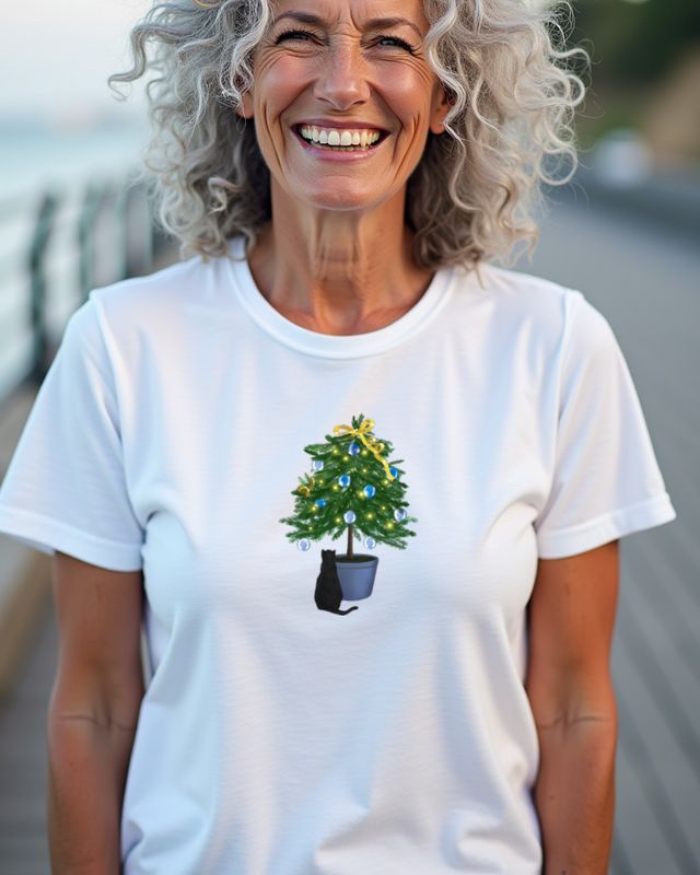 Weihnachtsbaum mit Katze - Süßes Katzen Weihnachtsmotiv – T-Shirt