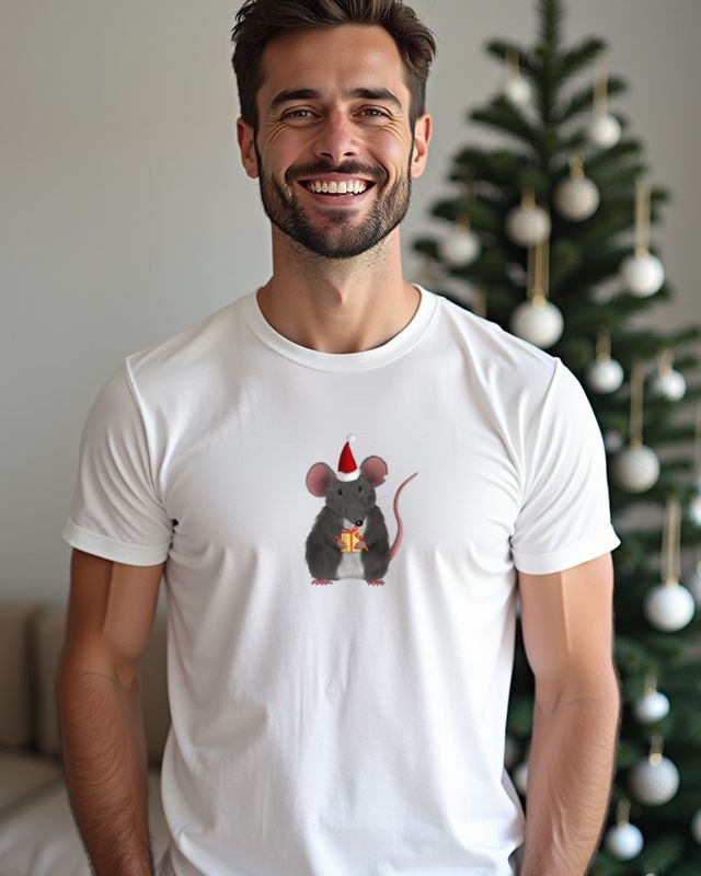 Weihnachtsmaus mit Geschenk - Süßes Nager Weihnachtsmotiv – T-Shirt