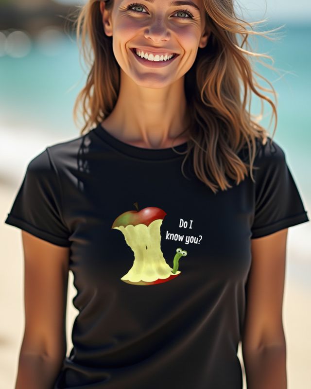 Apple Core Worm Do I Know You - Funny Fruit Humor