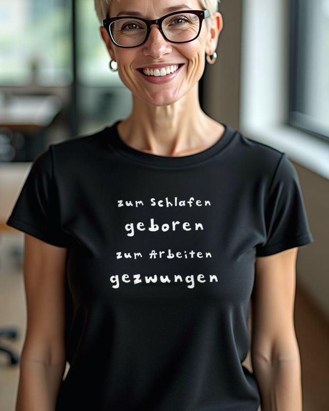 Zum Schlafen geboren zum Arbeiten gezwungen - Spruch – T-Shirt